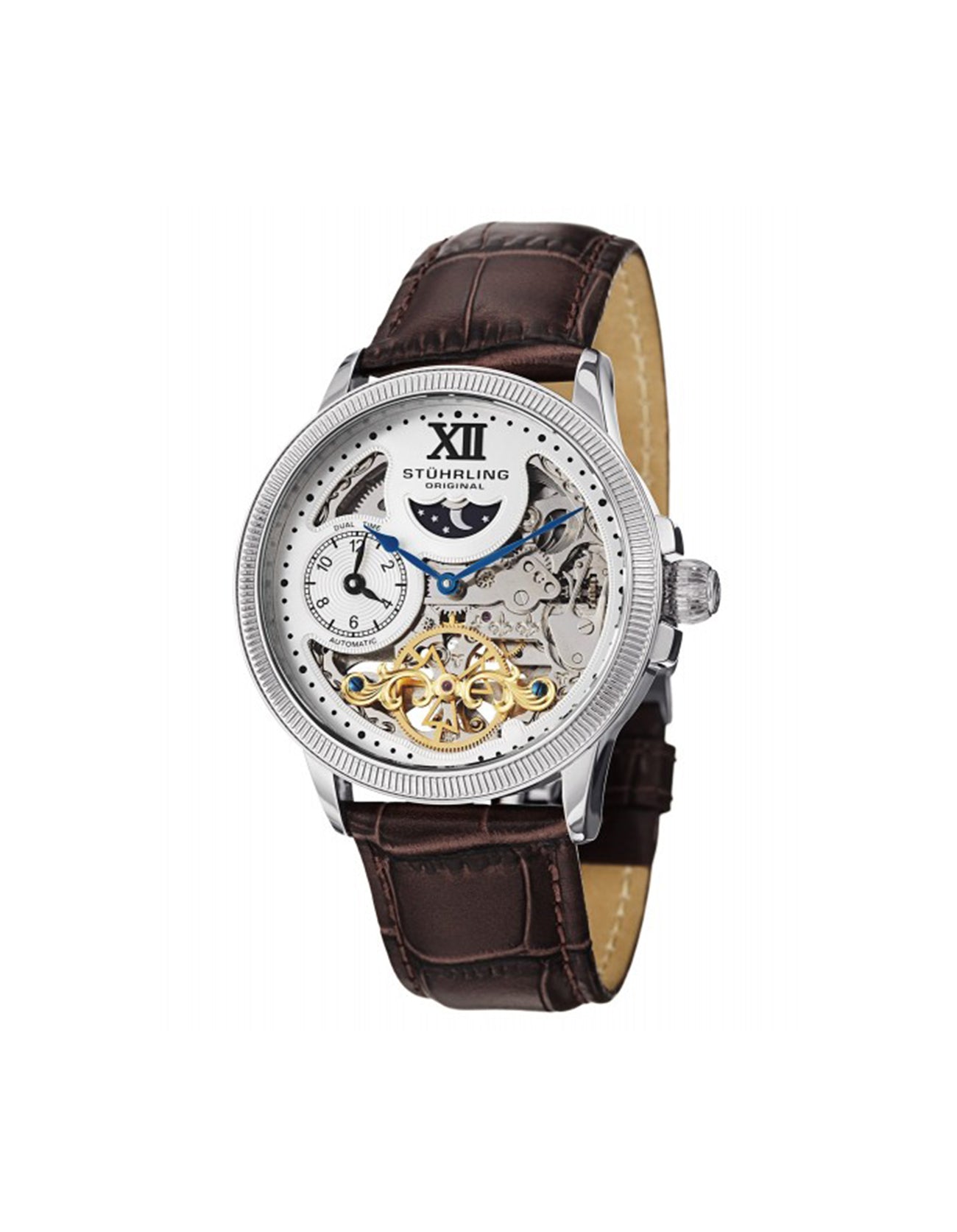 Stuhrling Original DT Bridge 470.3315K2 Automatic 42mm Skeleton Brown Leather Strap Watch