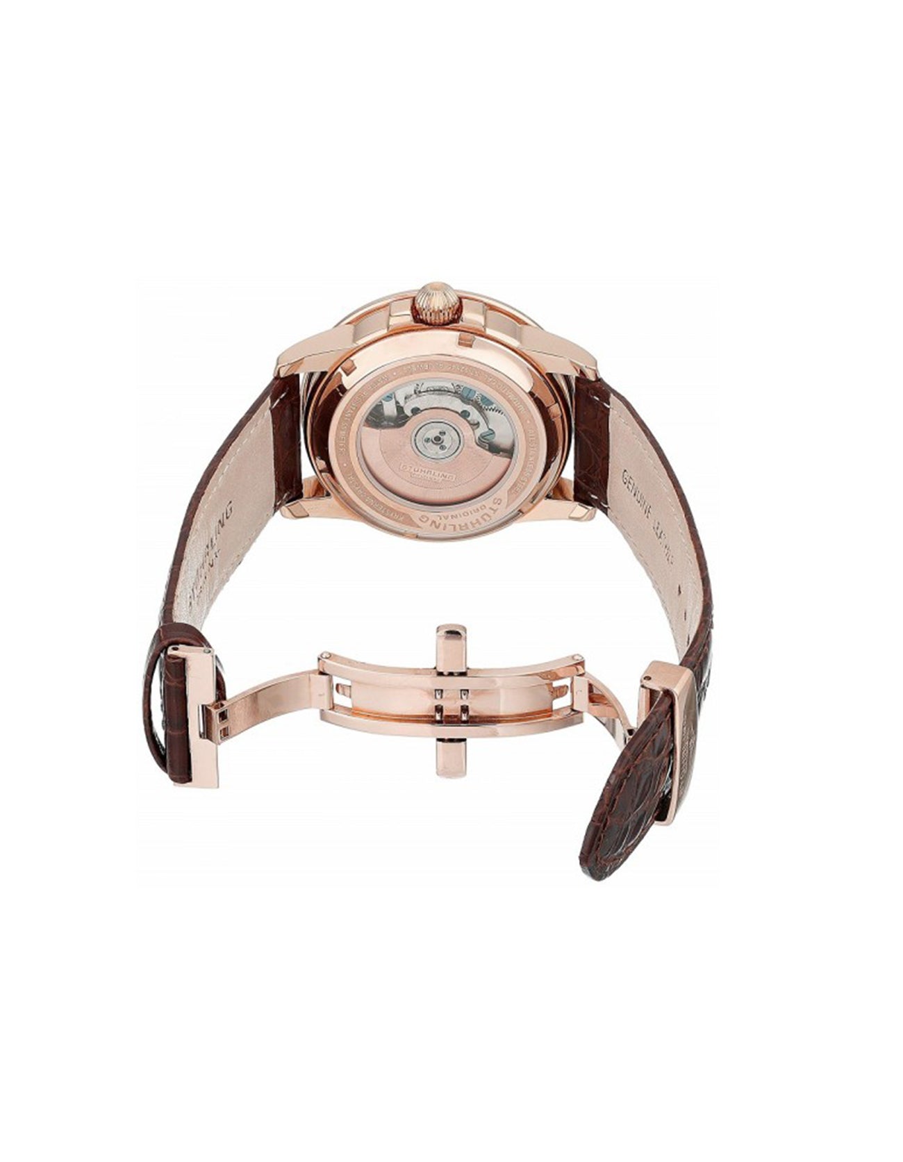 Stuhrling Original Saturnalia DT 283 Stainless Steel Rose Tone Brown Leather Watch