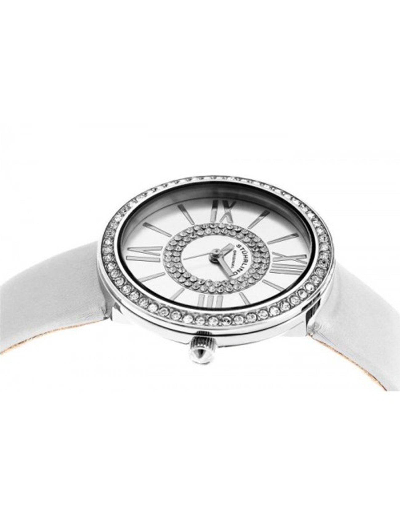 Stuhrling Original Chic 566.01 Quartz 34mm Silver Tone Case Genuine Leather Watch