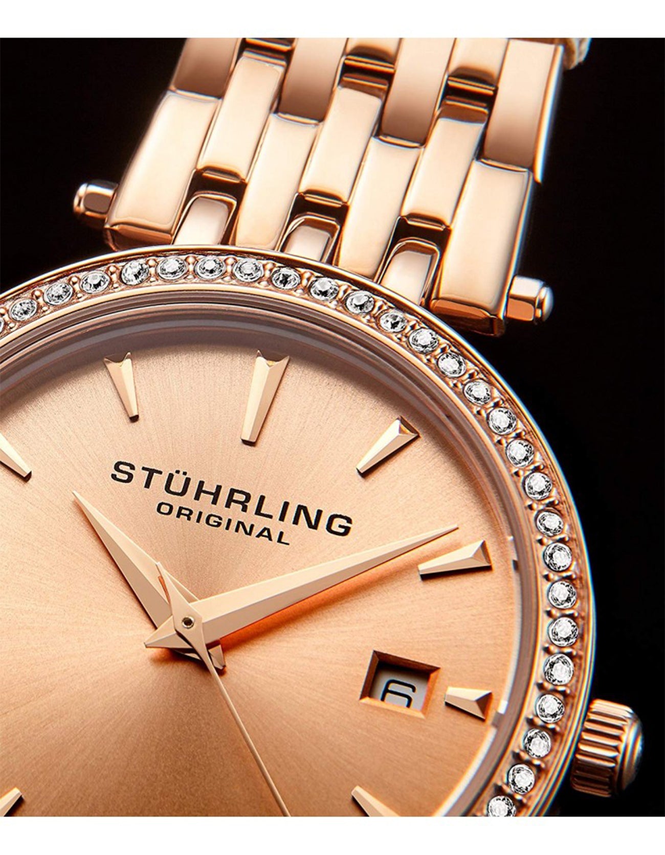 Stuhrling Original Garland 579.04 Quartz Link Rose Tone Dial Bracelet Watch