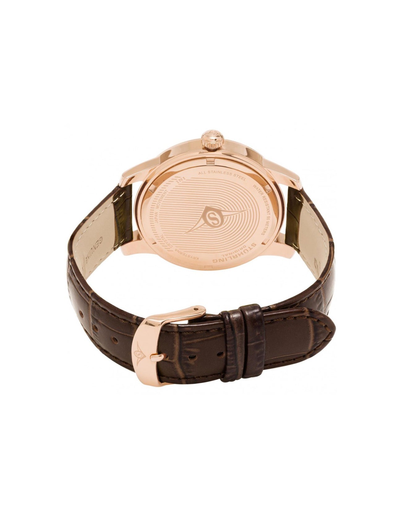 Stuhrling Original Men's Symphony 787.04 Rose Grey Brown Leather Watch