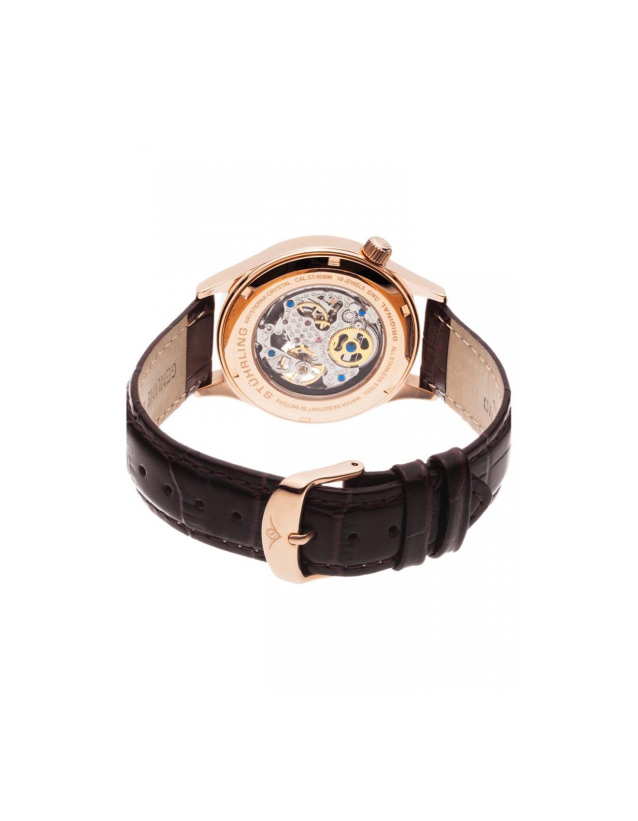 Stuhrling Original Classique 983.03 Grey Brown Rose Tone Case Leather Strap Watch