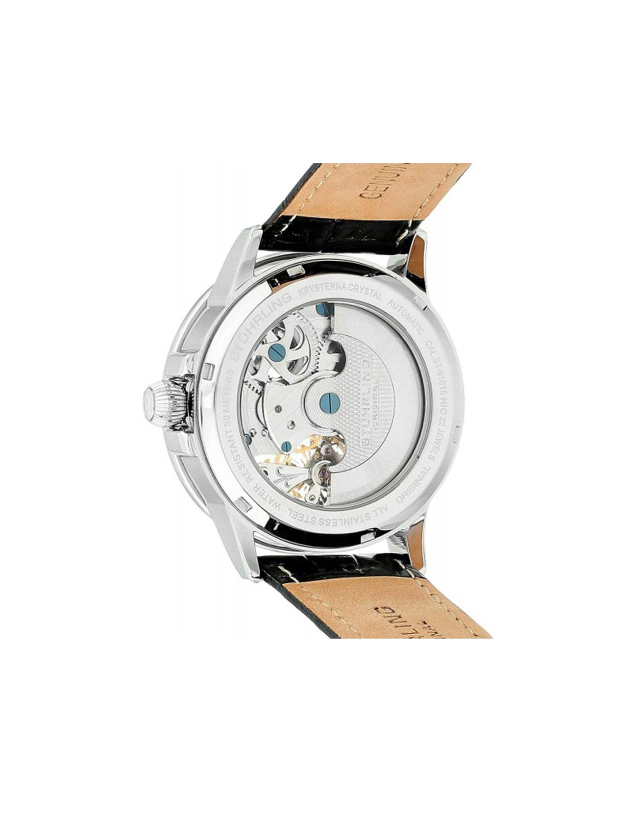 Stuhrling Original DT Bridge Black 470.33151 Skeleton Alligator Embossed Leather Strap Watch