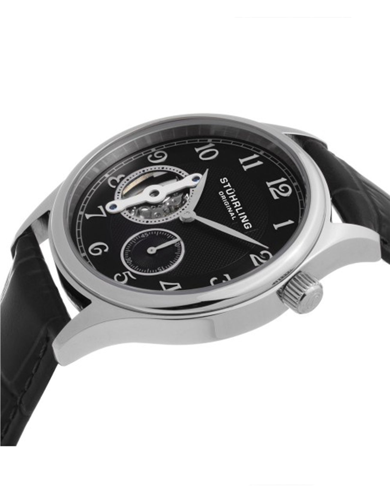 Stuhrling Original Classique 983.02 Black Dial Silver Case Leather Watch