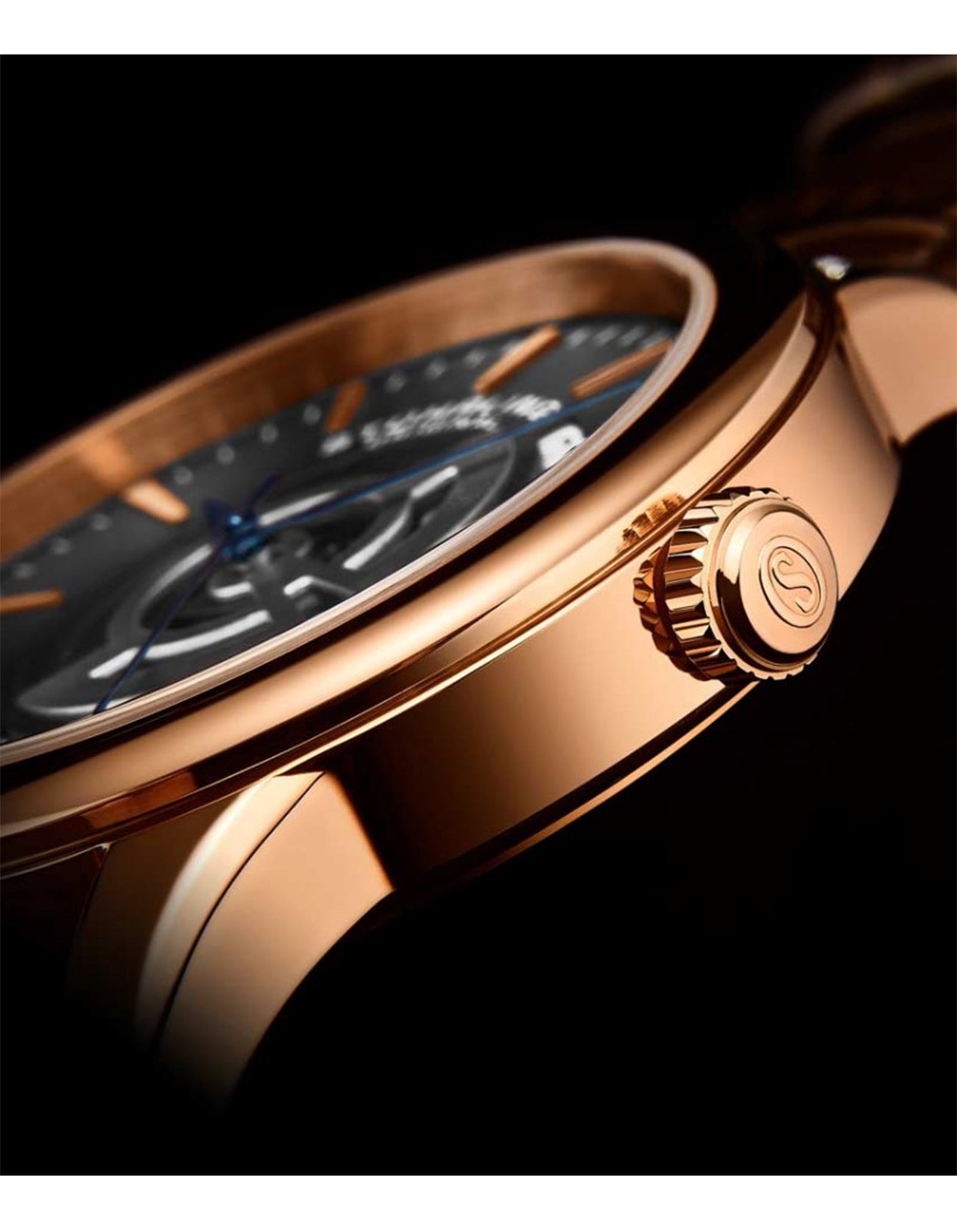 Stuhrling Original Men's Symphony 787.04 Rose Grey Brown Leather Watch