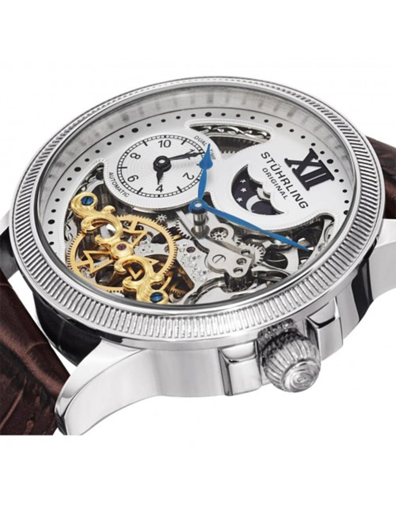 Stuhrling Original DT Bridge 470.3315K2 Automatic 42mm Skeleton Brown Leather Strap Watch
