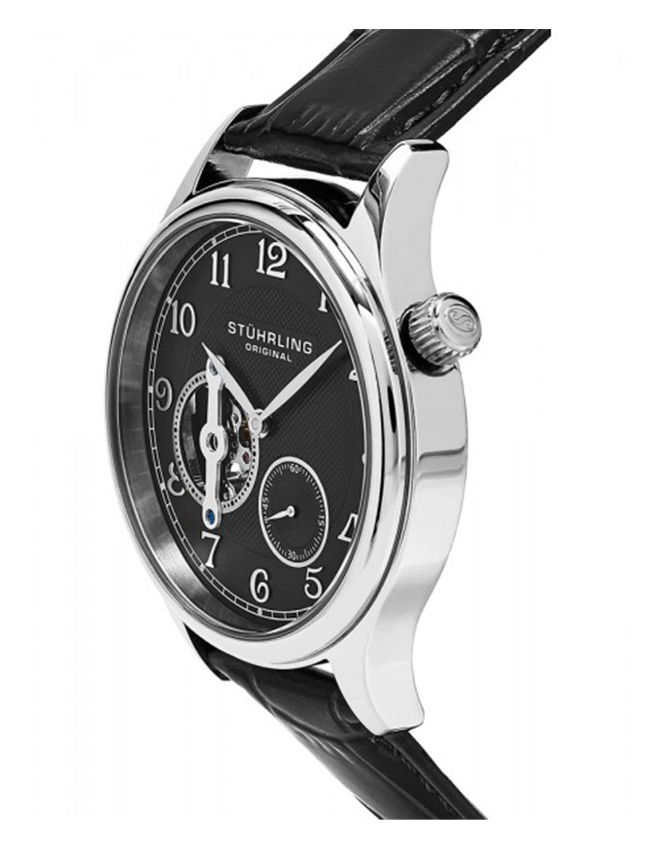 Stuhrling Original Classique 983.02 Black Dial Silver Case Leather Watch