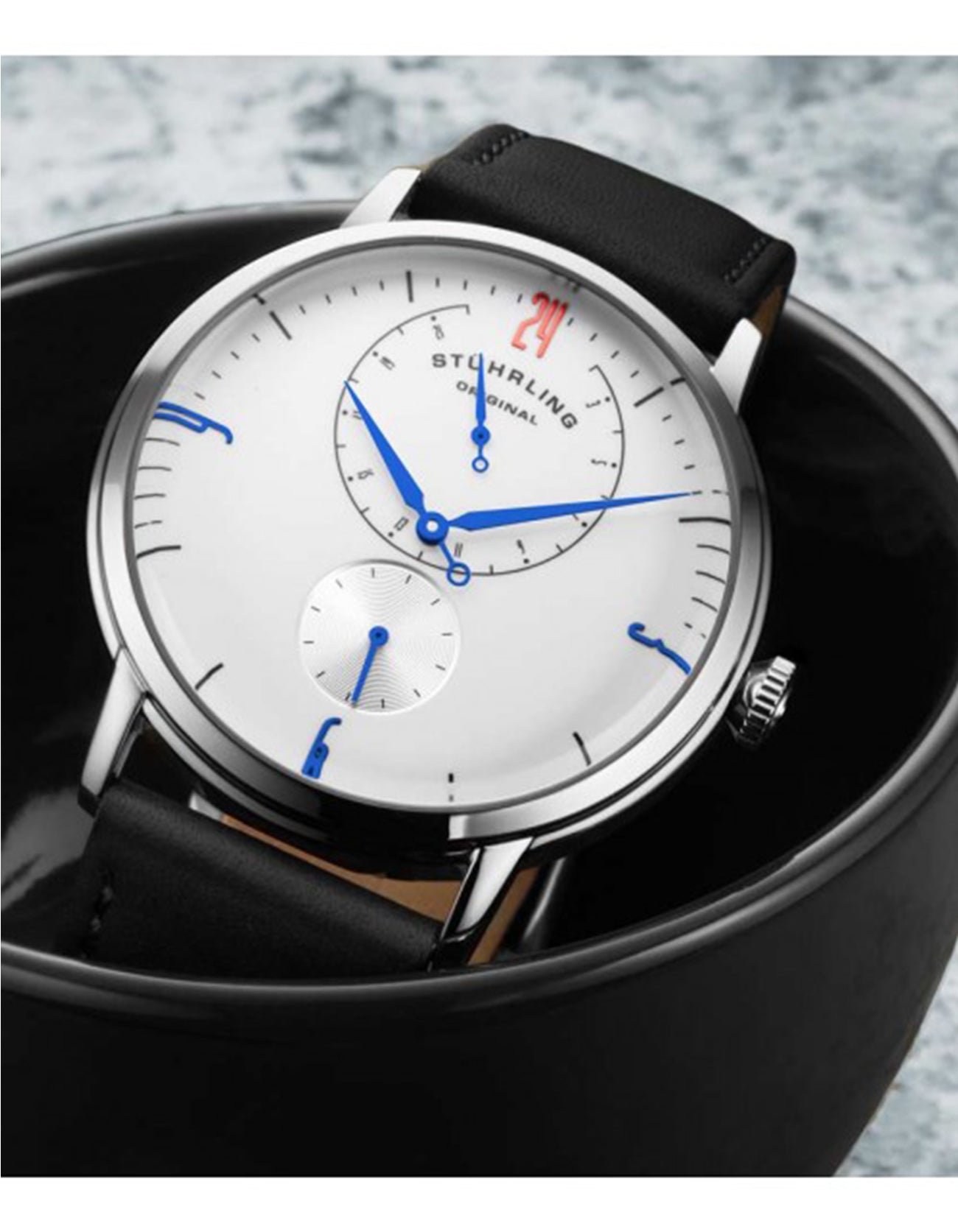 Stuhrling Original Cabaletta 778.06 Quartz 42mm Classic Black Horween Leather Watch