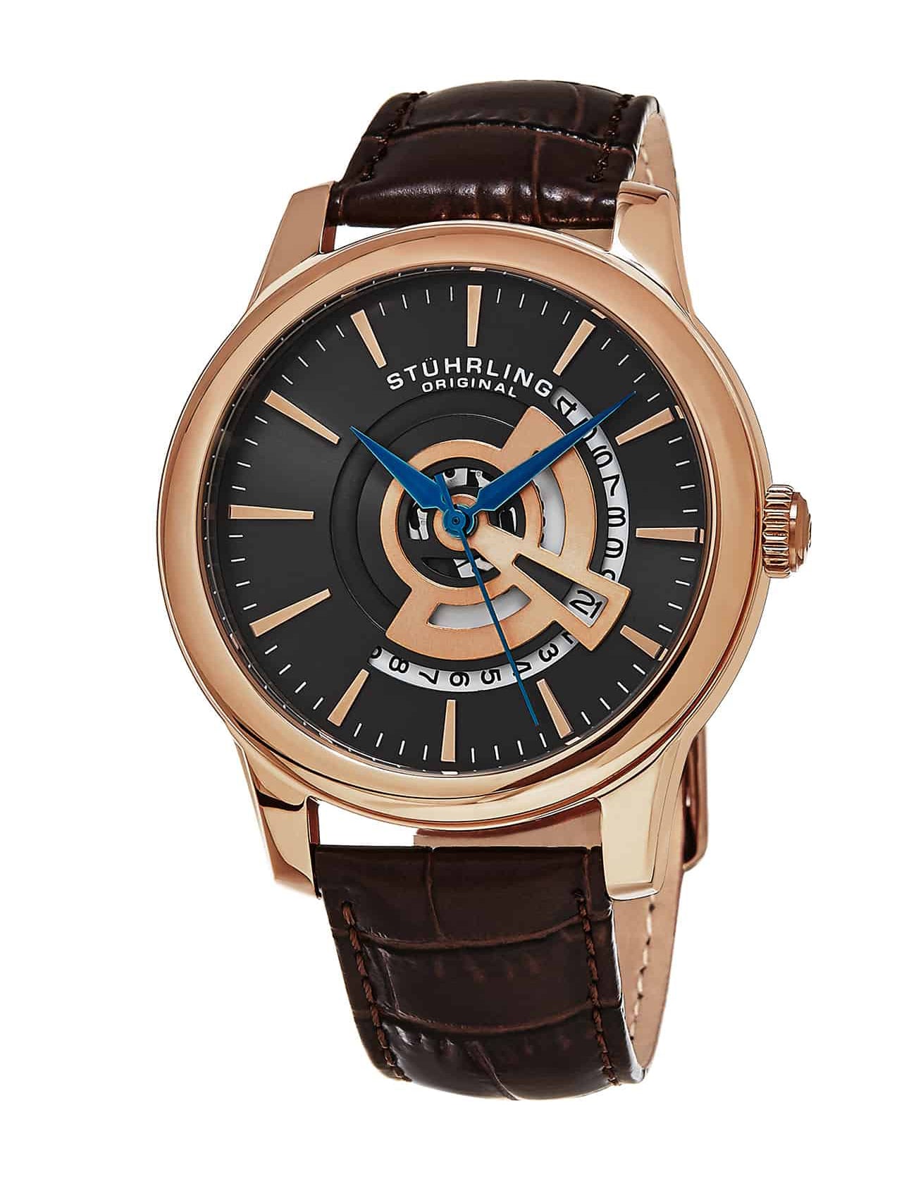 Stuhrling Original Men's Symphony 787.04 Rose Grey Brown Leather Watch