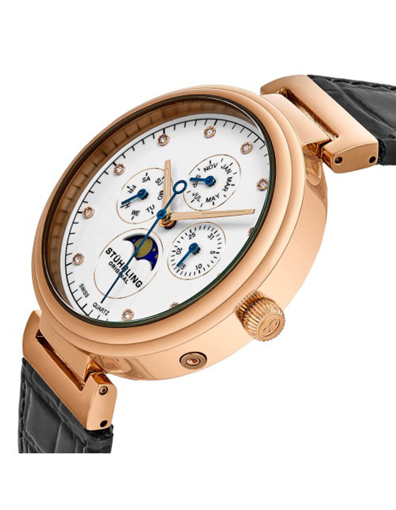 Stuhrling Original Selene 674.02 Quartz Classic Swiss Multifunction Grey Leather Strap Watch