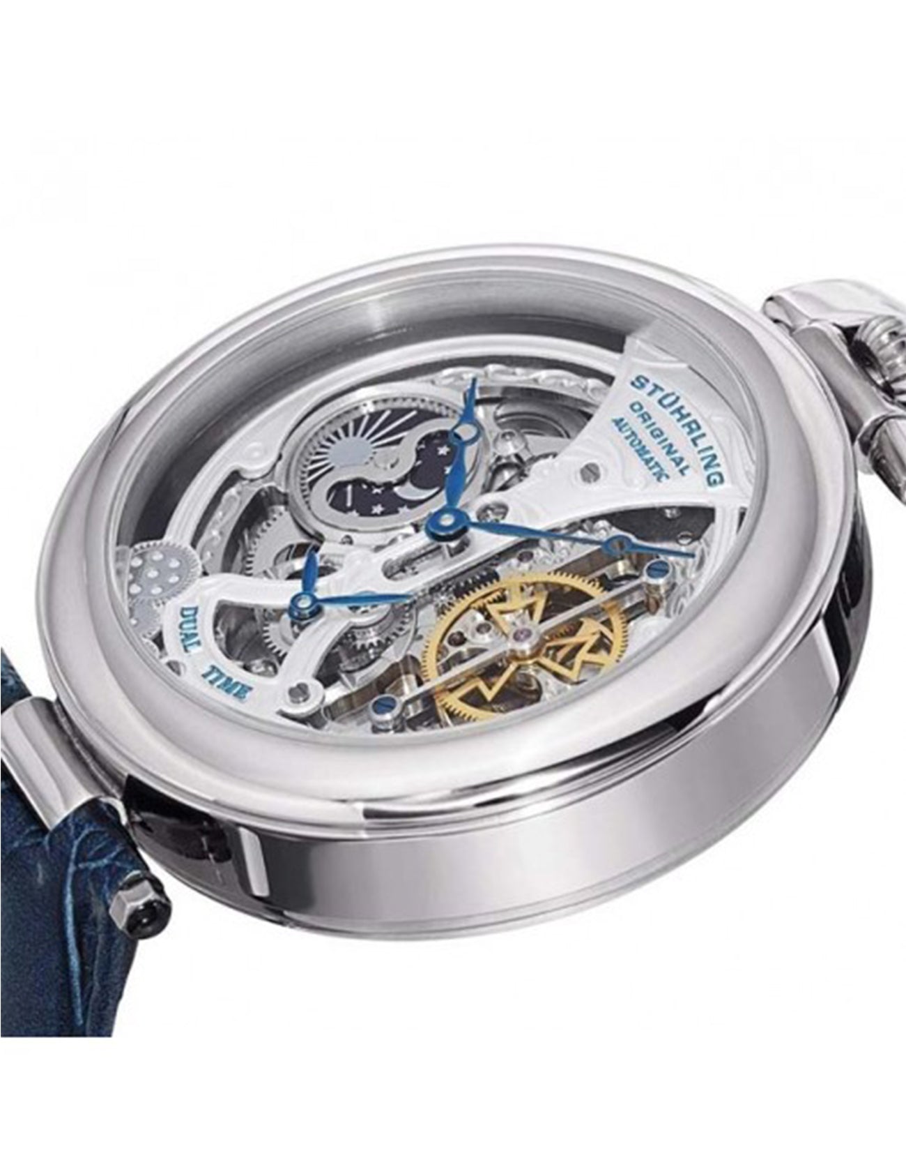 Stuhrling Original Emperor's Grandeur Silver -127A.3315C2 Blue Alligator Embossed Genuine Leather Watch