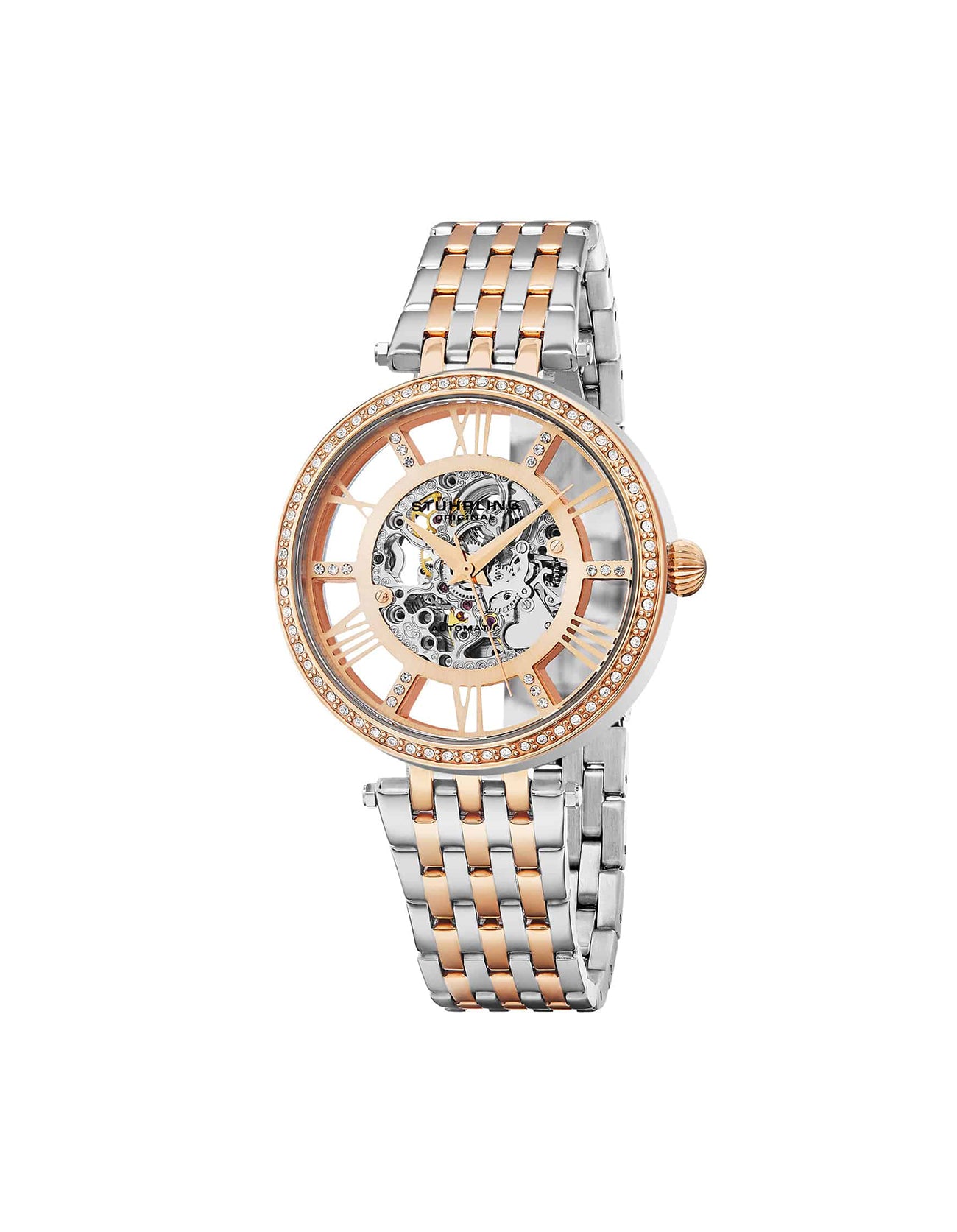Women Delphi 724.03 Automatic Skeleton Rose and Silver Tone Stainless Steel Watch