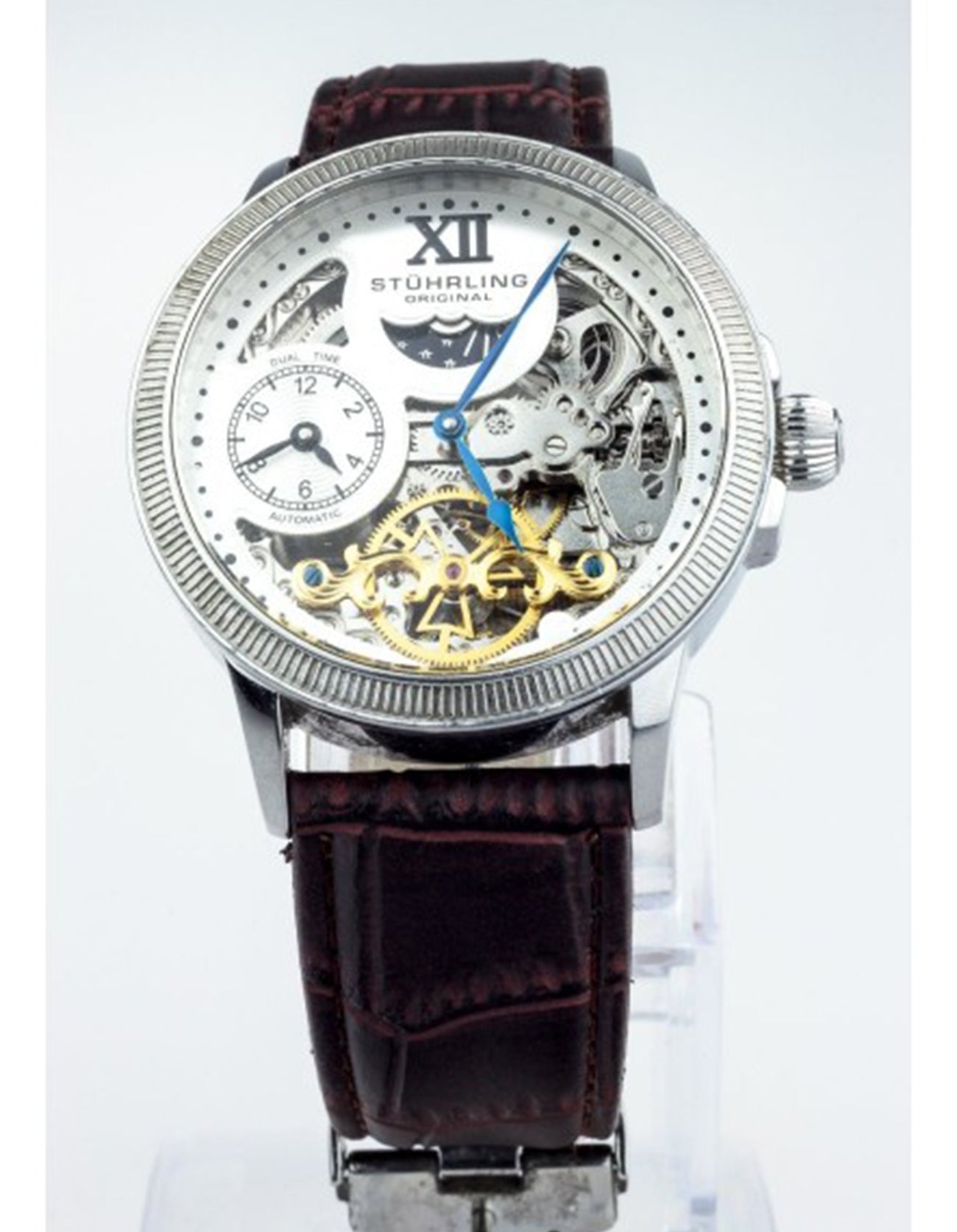 Stuhrling Original DT Bridge 470.3315K2 Automatic 42mm Skeleton Brown Leather Strap Watch