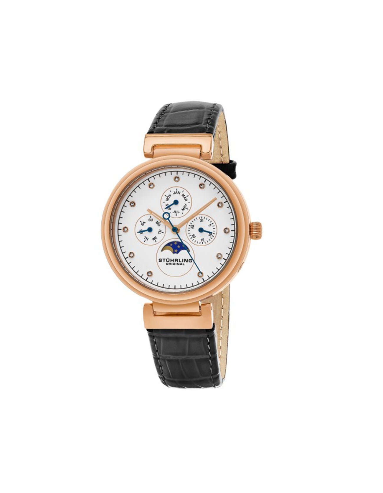 Stuhrling Original Selene 674.02 Quartz Classic Swiss Multifunction Grey Leather Strap Watch