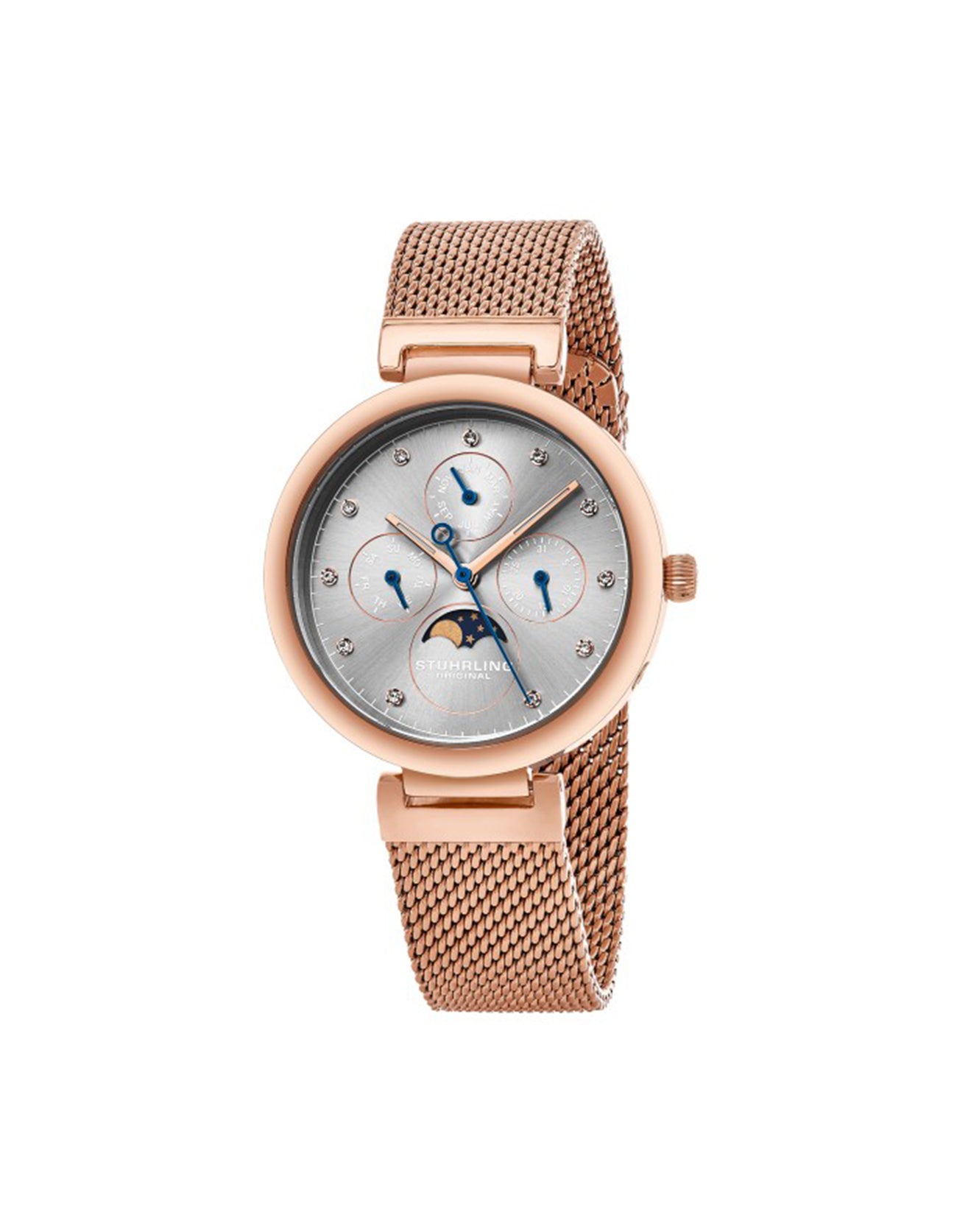 Stuhrling Original Selene 672.03 Quartz Classic Rose Tone Women Case Mesh Bracelet Watch
