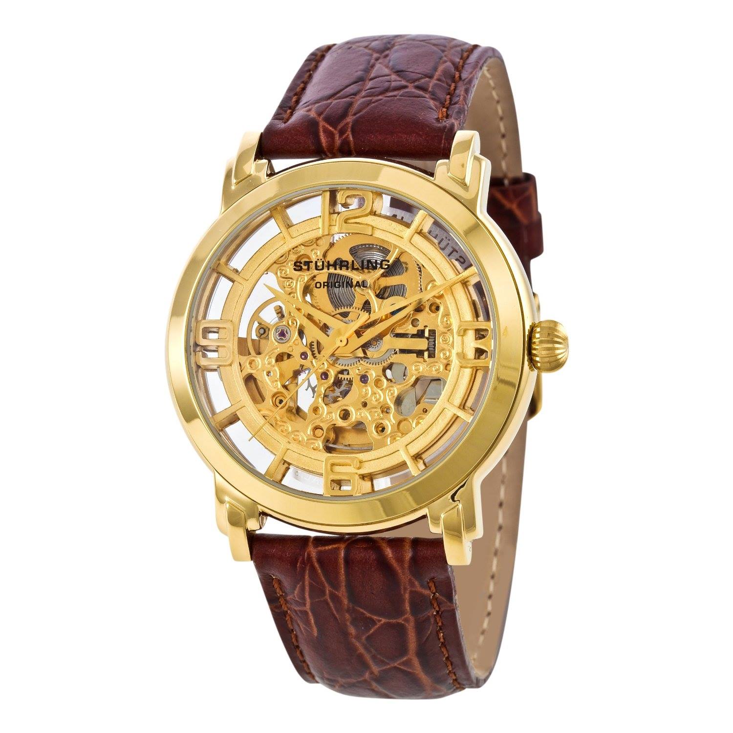 Stuhrling Original Men's Winchester 165 Brown Gold Dial Brown Leather Watch
