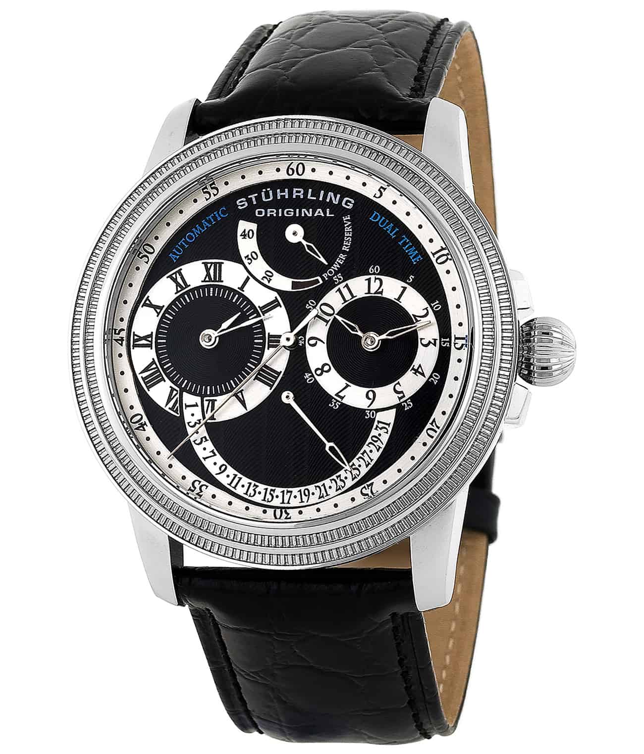 Stuhrling Original Saturnalia DT 283 Stainless Steel Black Leather Watch