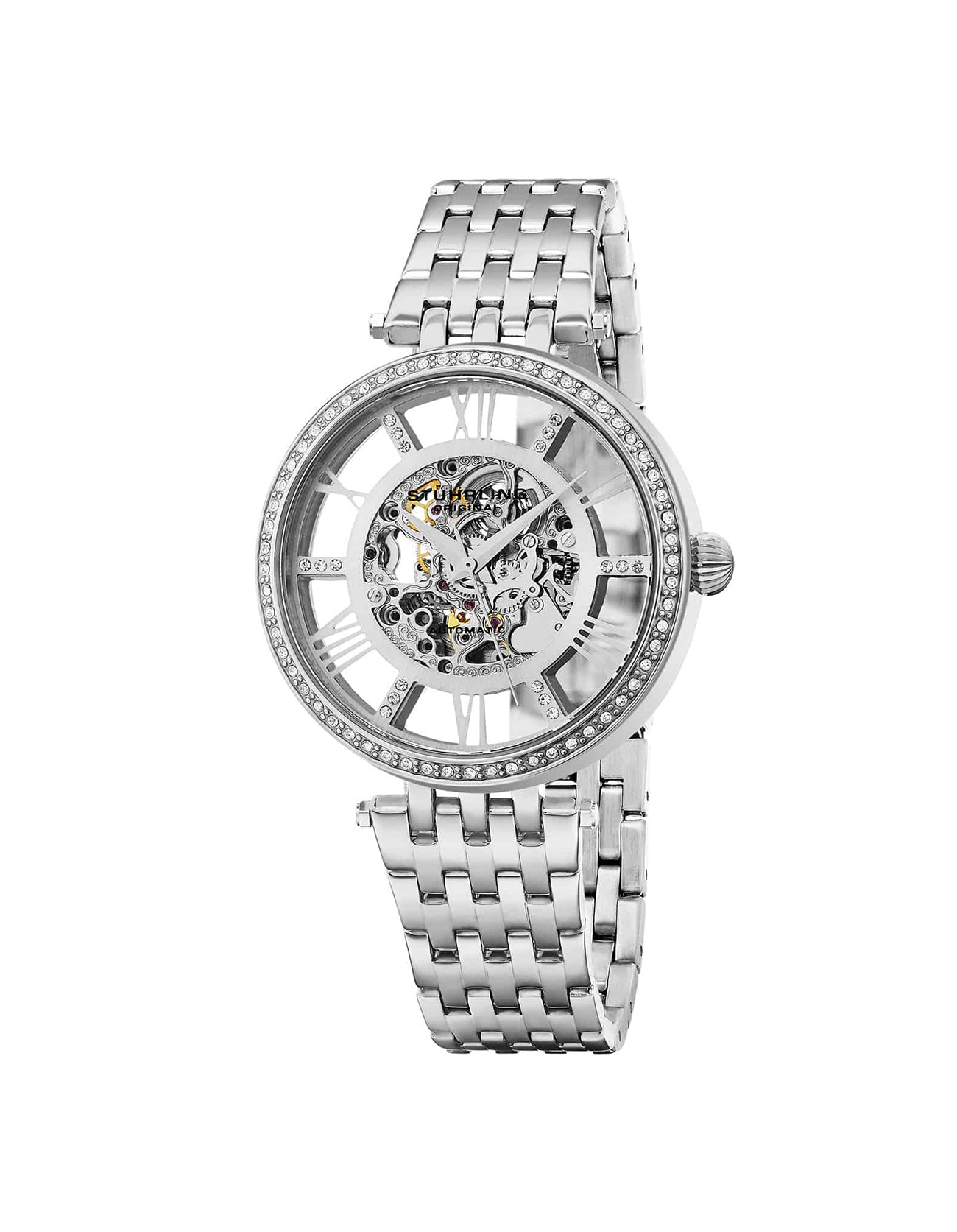 Women Delphi 724.01 Automatic 37mm Skeleton Silver Stainless Steel Watch