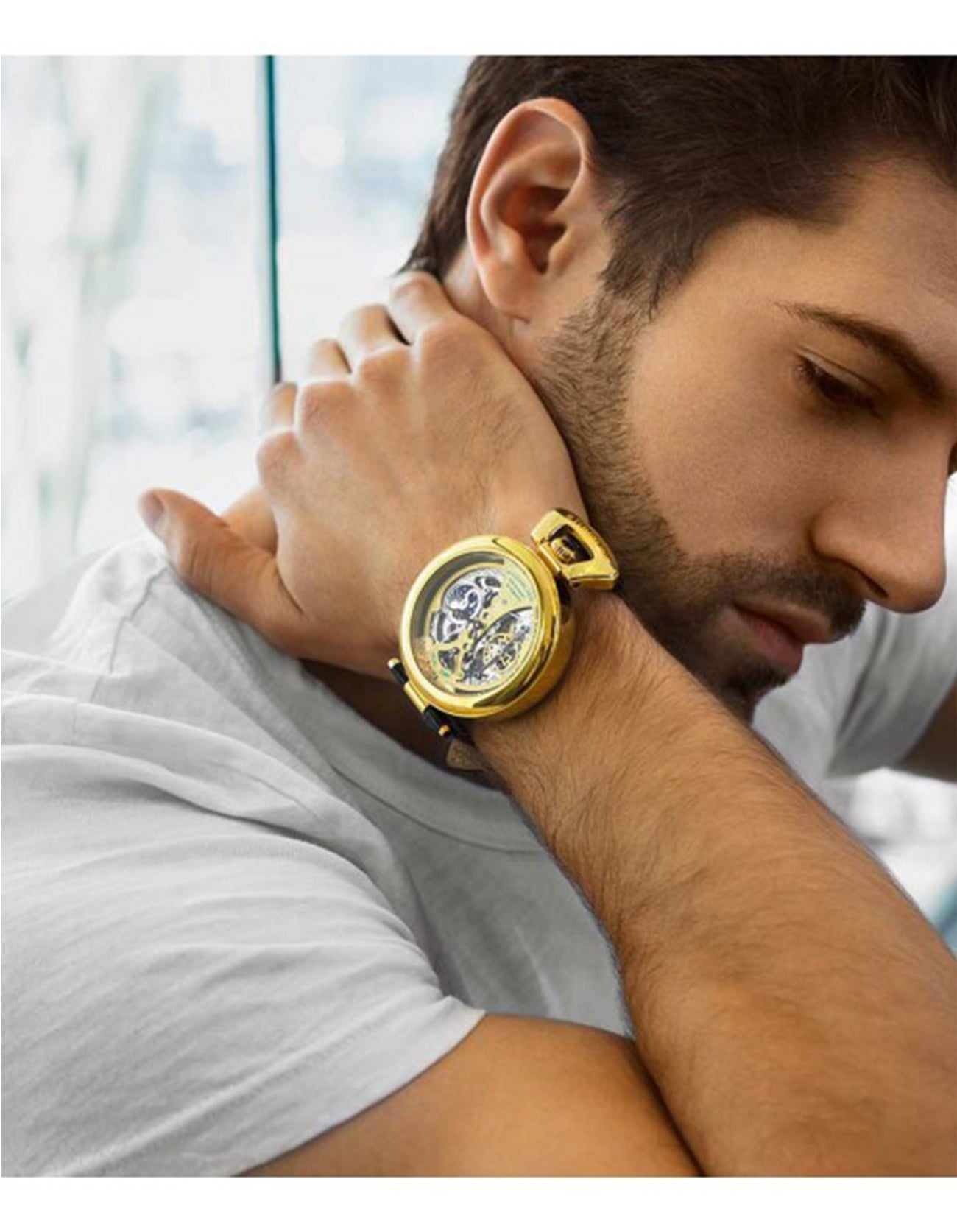 Stuhrling Original Emperor's Grandeur 127A Gold Case Black Alligator Embossed Genuine Leather Watch