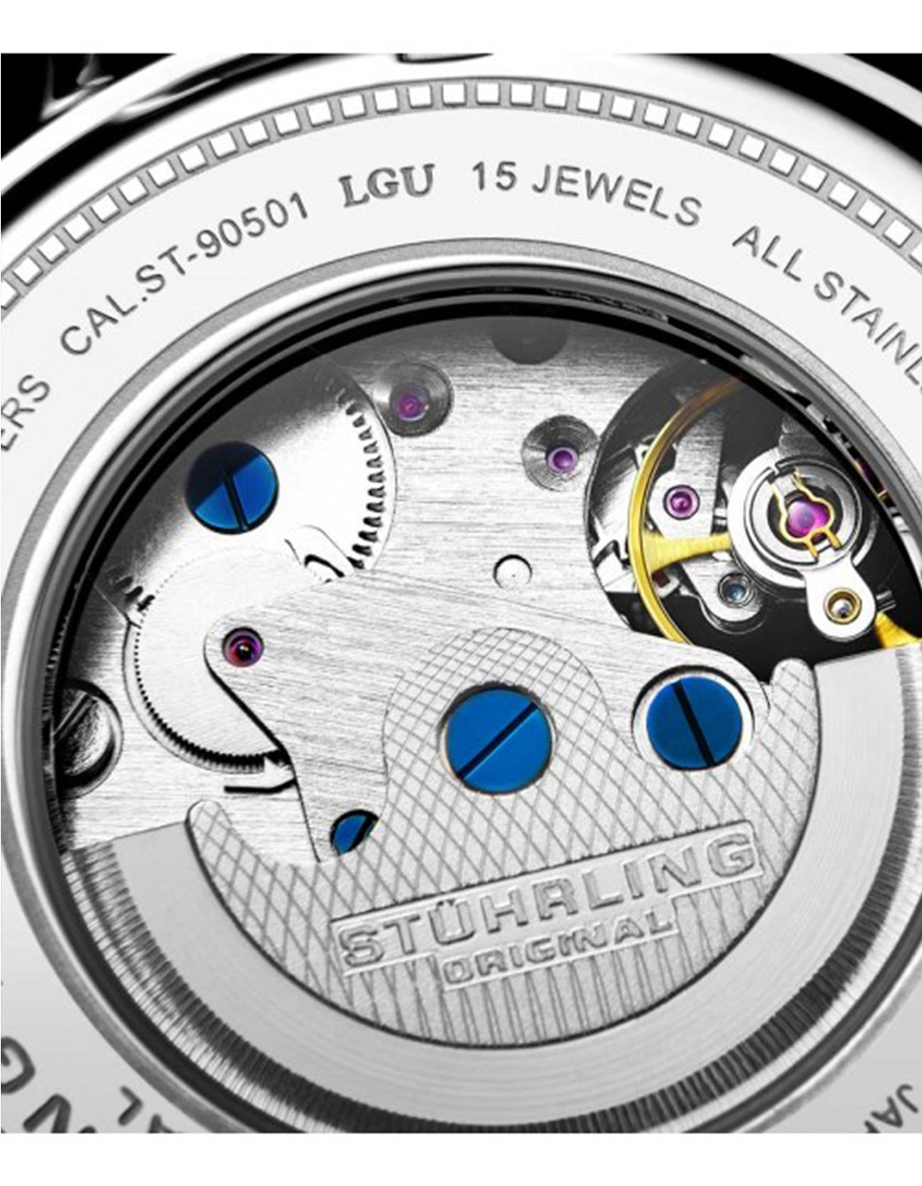 Stuhrling Original Men's Skeleton Legacy 693.02 Black Dial Leather Strap Watch