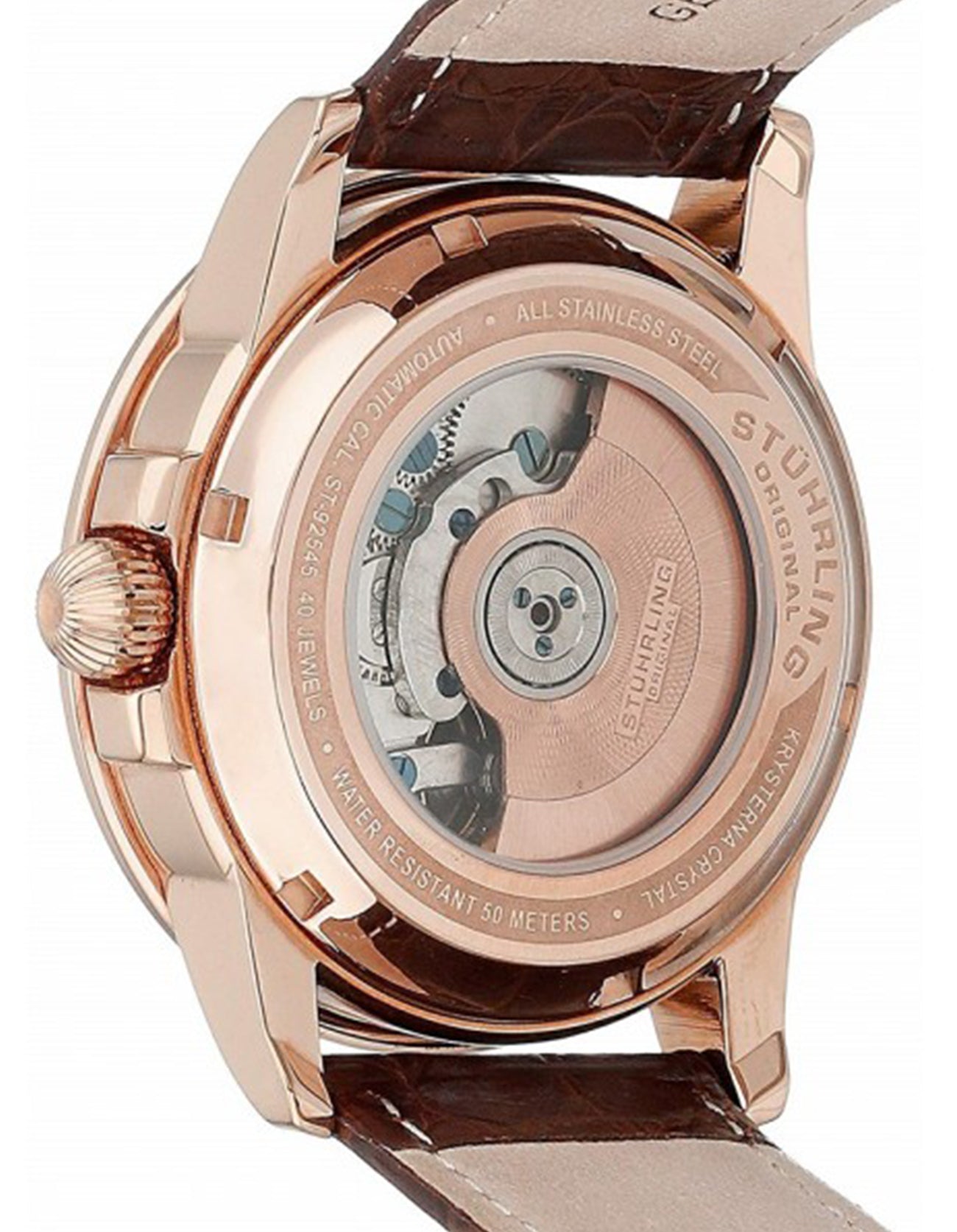 Stuhrling Original Saturnalia DT 283 Stainless Steel Rose Tone Brown Leather Watch