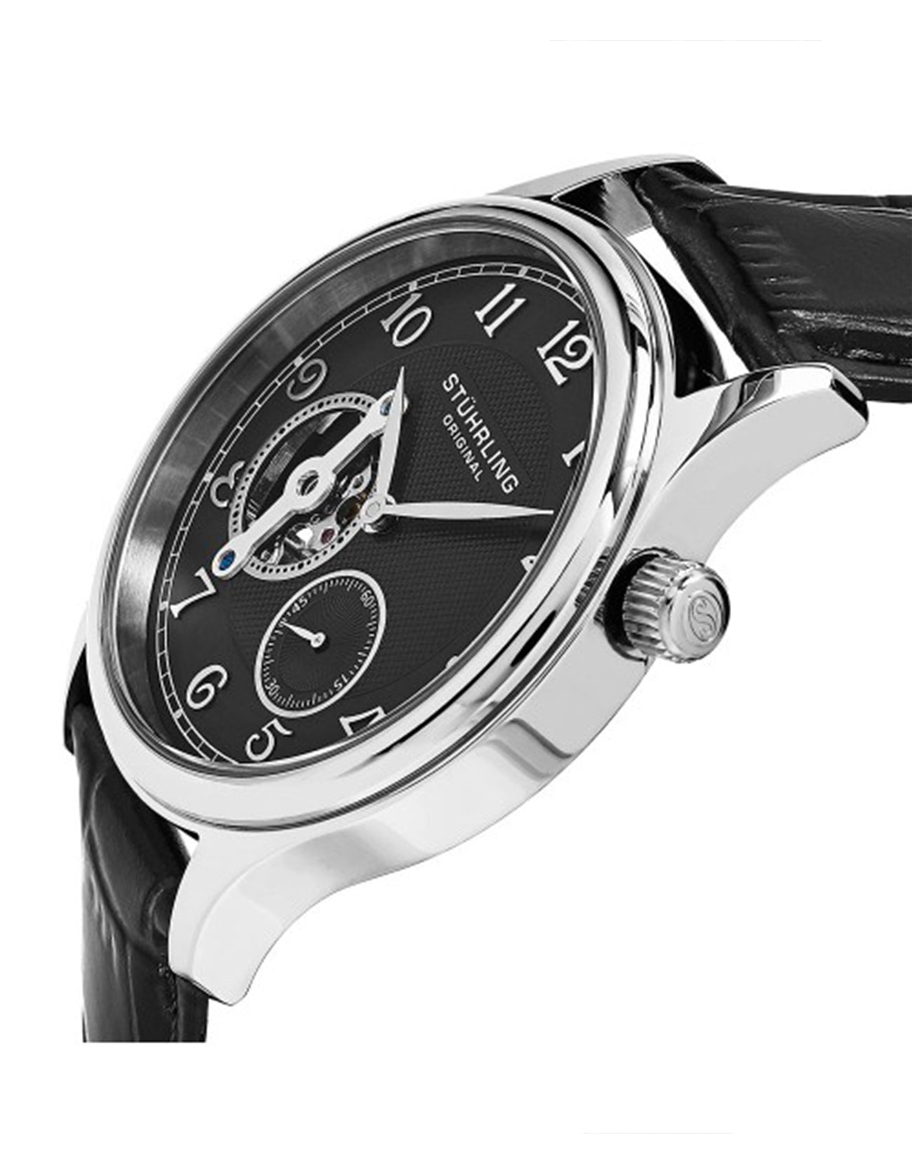 Stuhrling Original Classique 983.02 Black Dial Silver Case Leather Watch