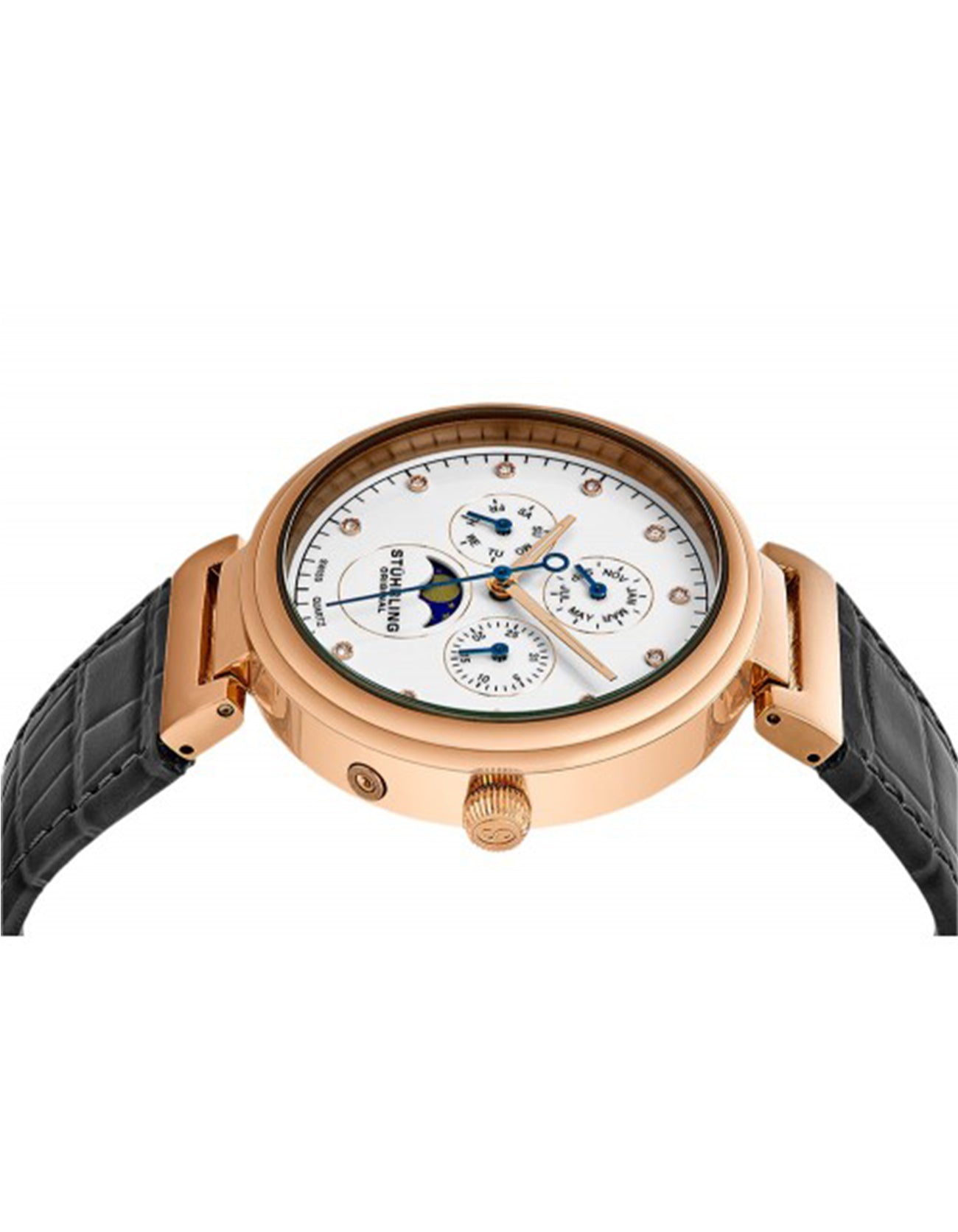 Stuhrling Original Selene 674.02 Quartz Classic Swiss Multifunction Grey Leather Strap Watch