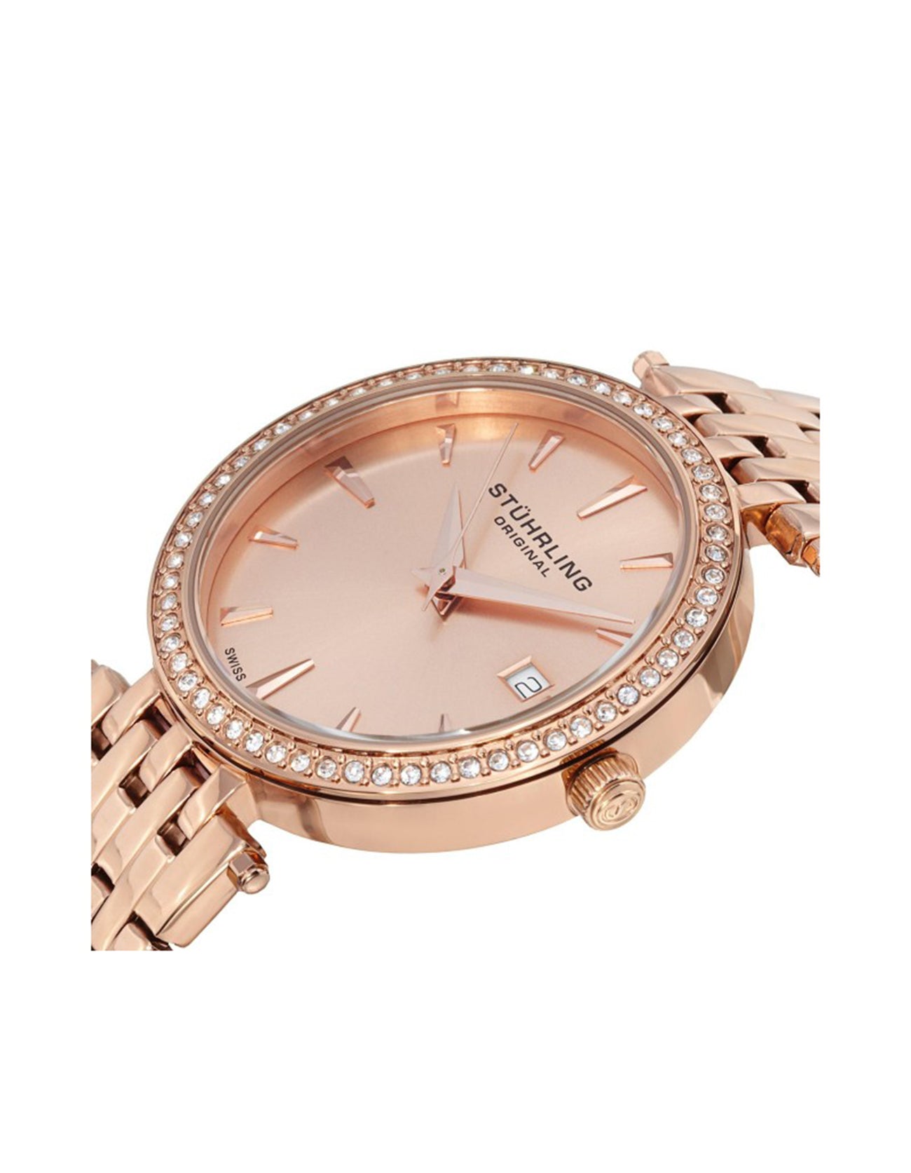 Stuhrling Original Garland 579.04 Quartz Link Rose Tone Dial Bracelet Watch
