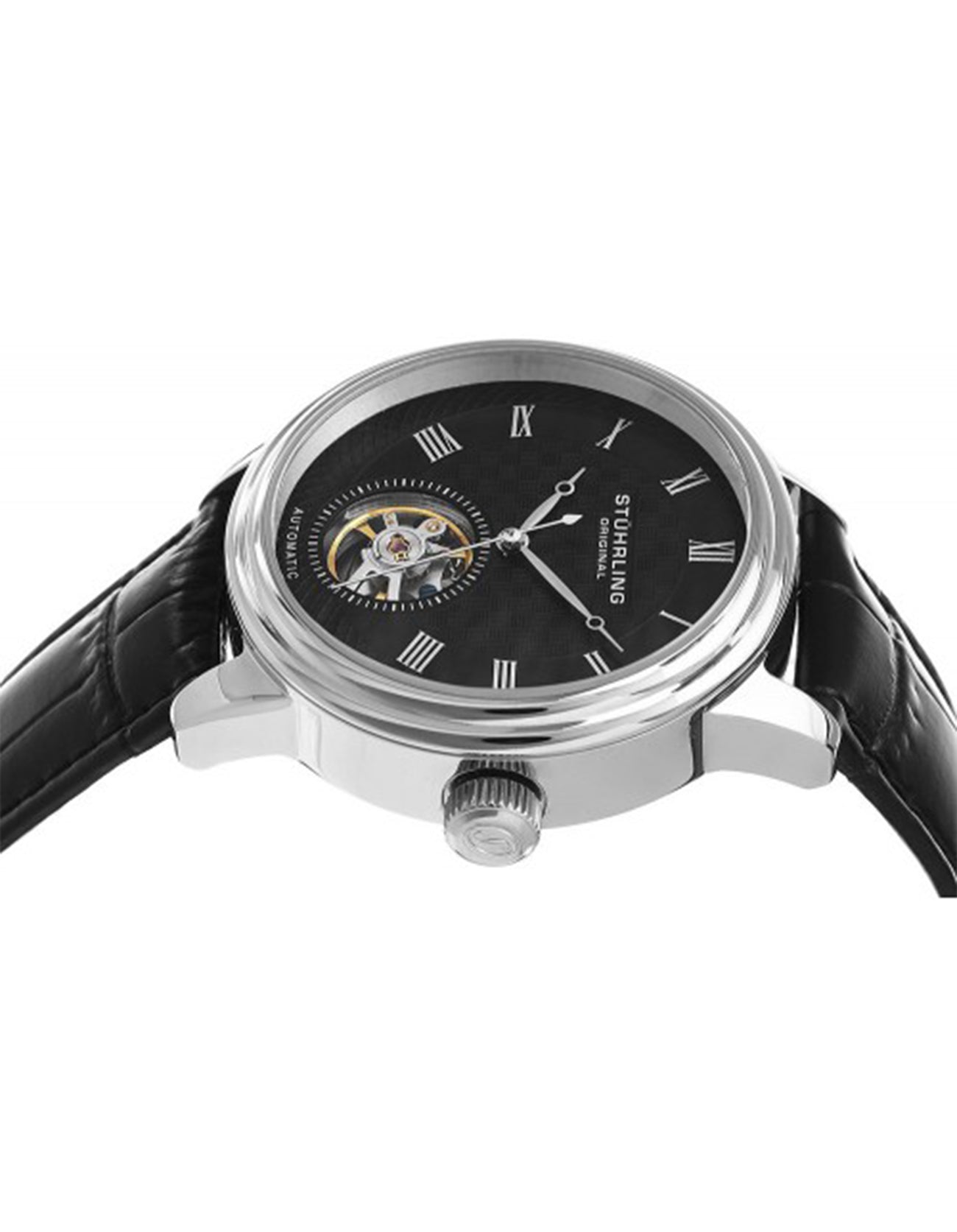 Stuhrling Original Perennial 780.02 Black Dial Automatic Leather Strap Watch