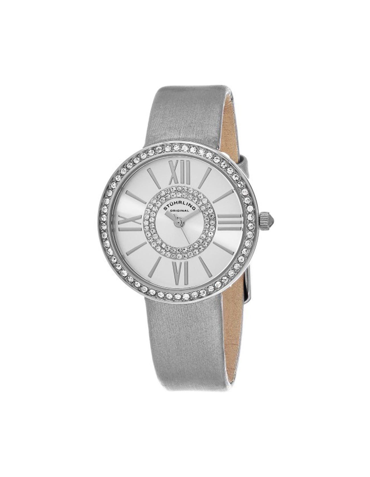 Stuhrling Original Chic 566.01 Quartz 34mm Silver Tone Case Genuine Leather Watch