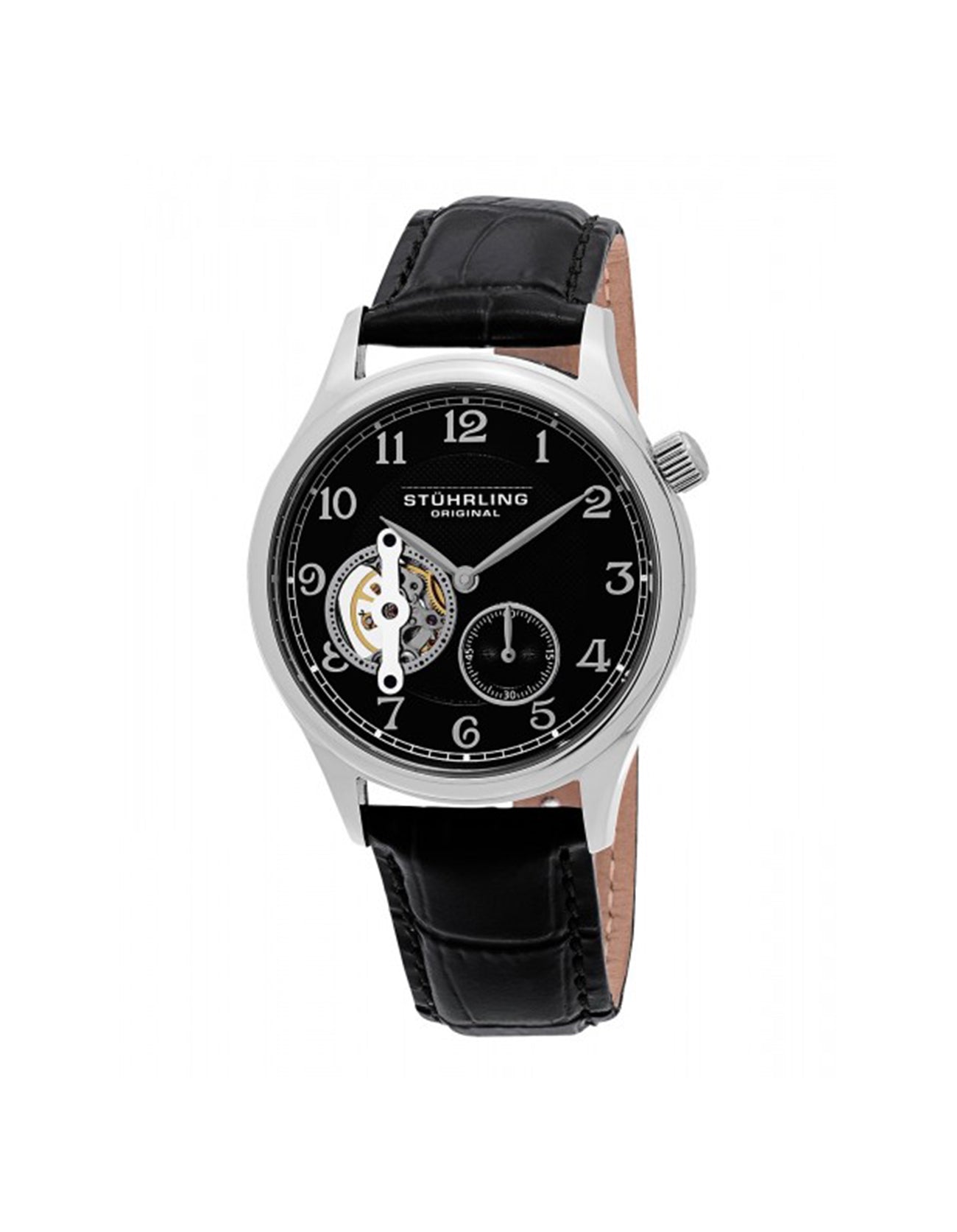 Stuhrling Original Classique 983.02 Black Dial Silver Case Leather Watch