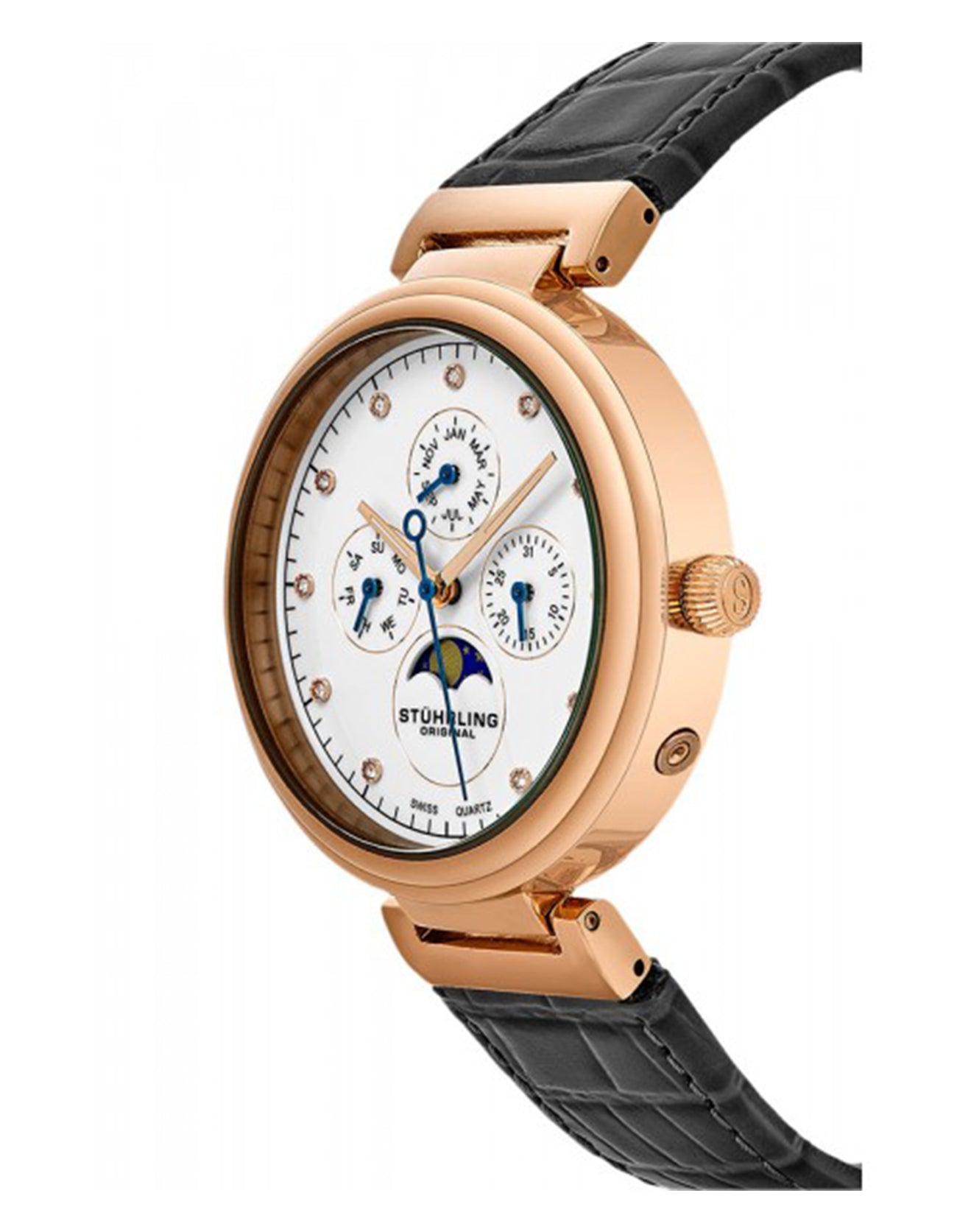 Stuhrling Original Selene 674.02 Quartz Classic Swiss Multifunction Grey Leather Strap Watch