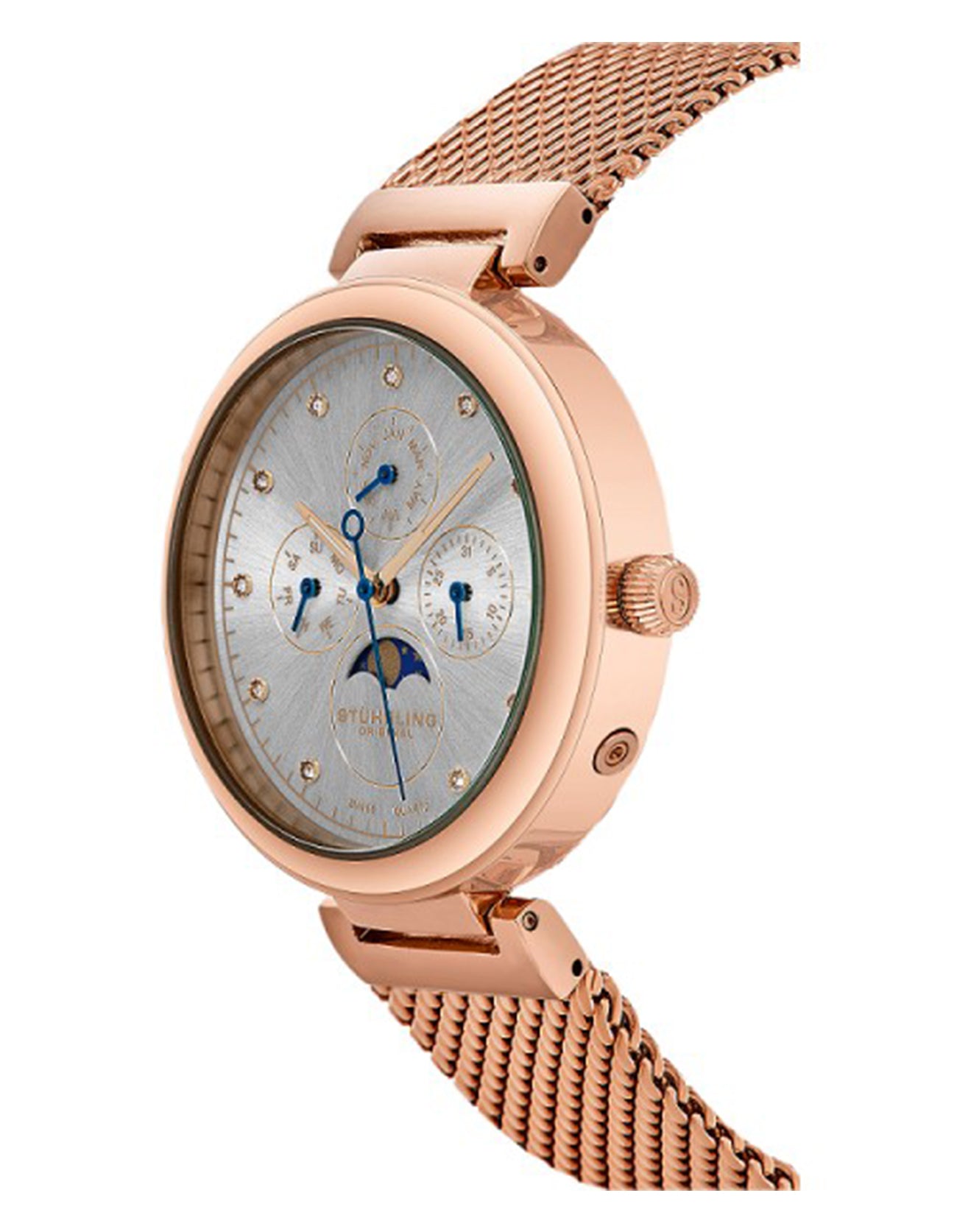 Stuhrling Original Selene 672.03 Quartz Classic Rose Tone Women Case Mesh Bracelet Watch